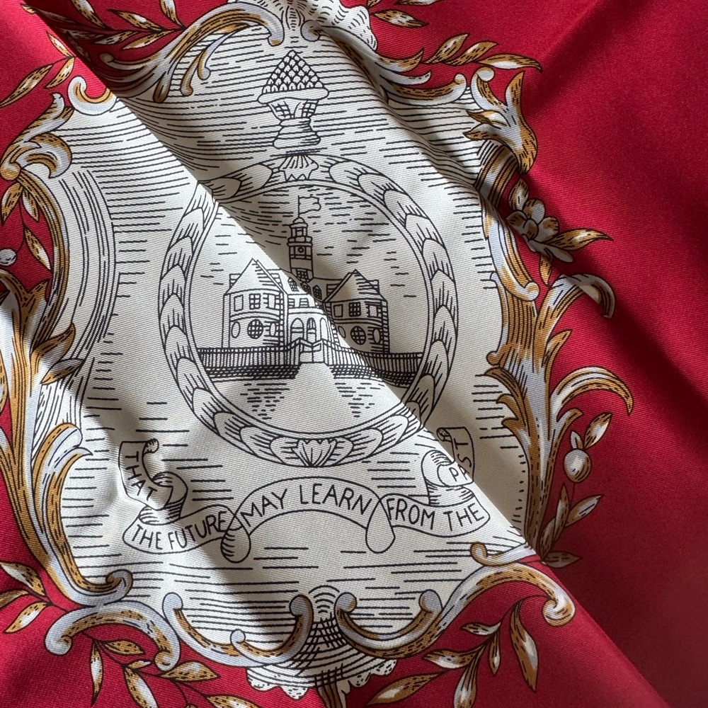 Hampton hall Red Decorative Silk-Style Scarf with red and White‎ Scroll Motif - Picture 2 of 6